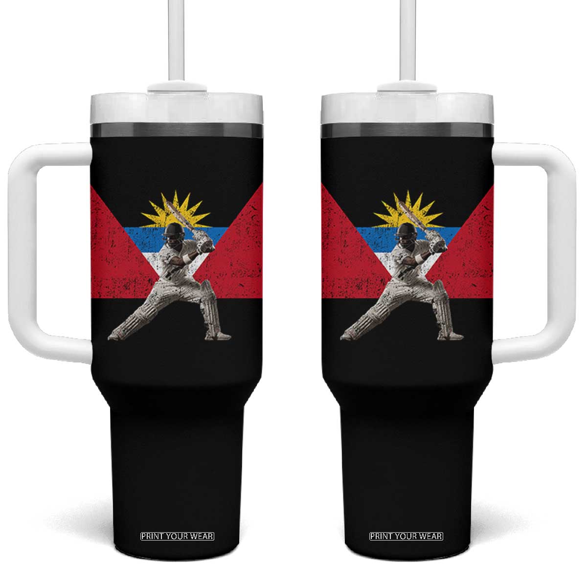 Antigua and Barbuda Cricket Tumbler With Handle Retro Vintage Sport Antiguan Flag West Indies Fan TS10 One Size: 40 oz Black Print Your Wear