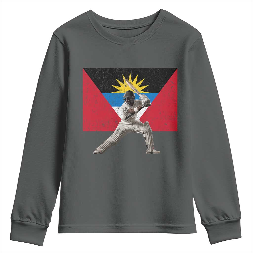 Antigua and Barbuda Cricket Youth Sweatshirt Retro Vintage Sport Antiguan Flag West Indies Fan TS10 Dark Heather Print Your Wear