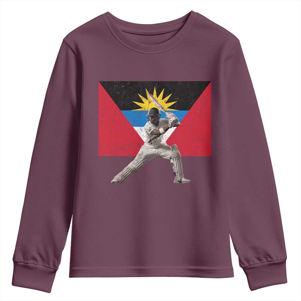 Antigua and Barbuda Cricket Youth Sweatshirt Retro Vintage Sport Antiguan Flag West Indies Fan TS10 Maroon Print Your Wear