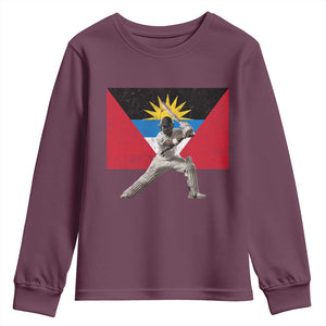 Antigua and Barbuda Cricket Youth Sweatshirt Retro Vintage Sport Antiguan Flag West Indies Fan TS10 Maroon Print Your Wear