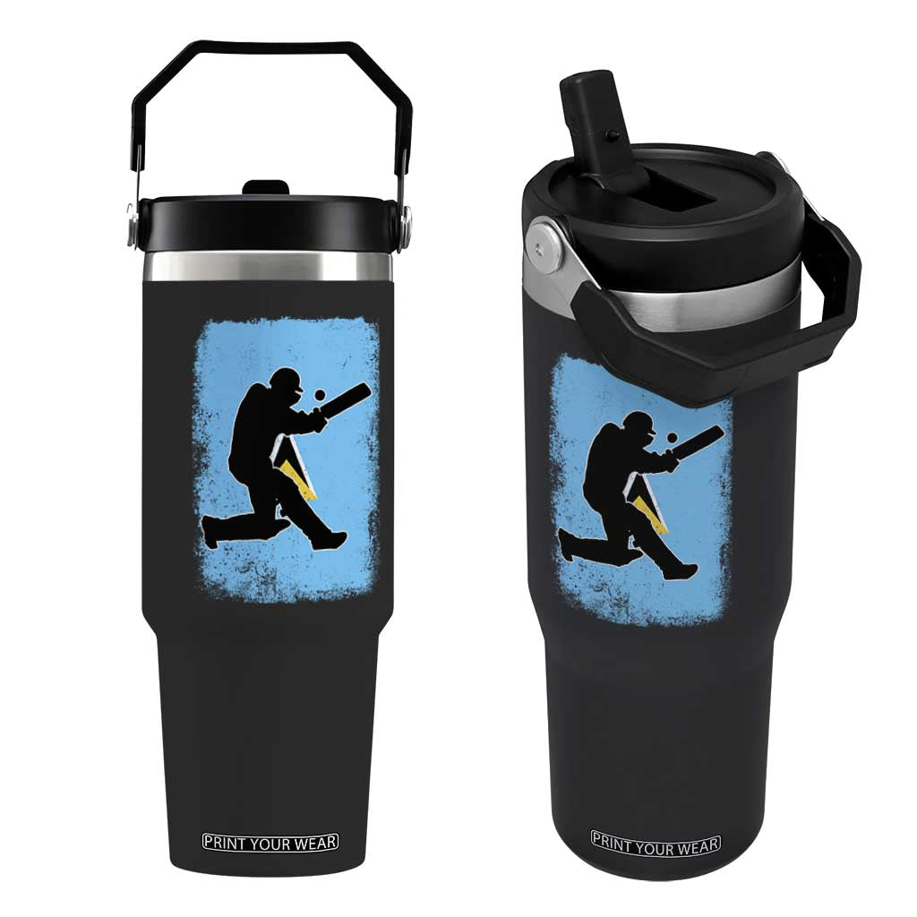 Saint Lucia Cricket Flip Straw Tumbler Retro Vintage Sport Saint Lucian Flag West Indies Cricket Fan TS10 One Size: 30 oz Black Print Your Wear