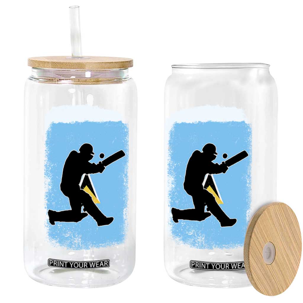 Saint Lucia Cricket Glass Can Retro Vintage Sport Saint Lucian Flag West Indies Cricket Fan TS10 Print Your Wear