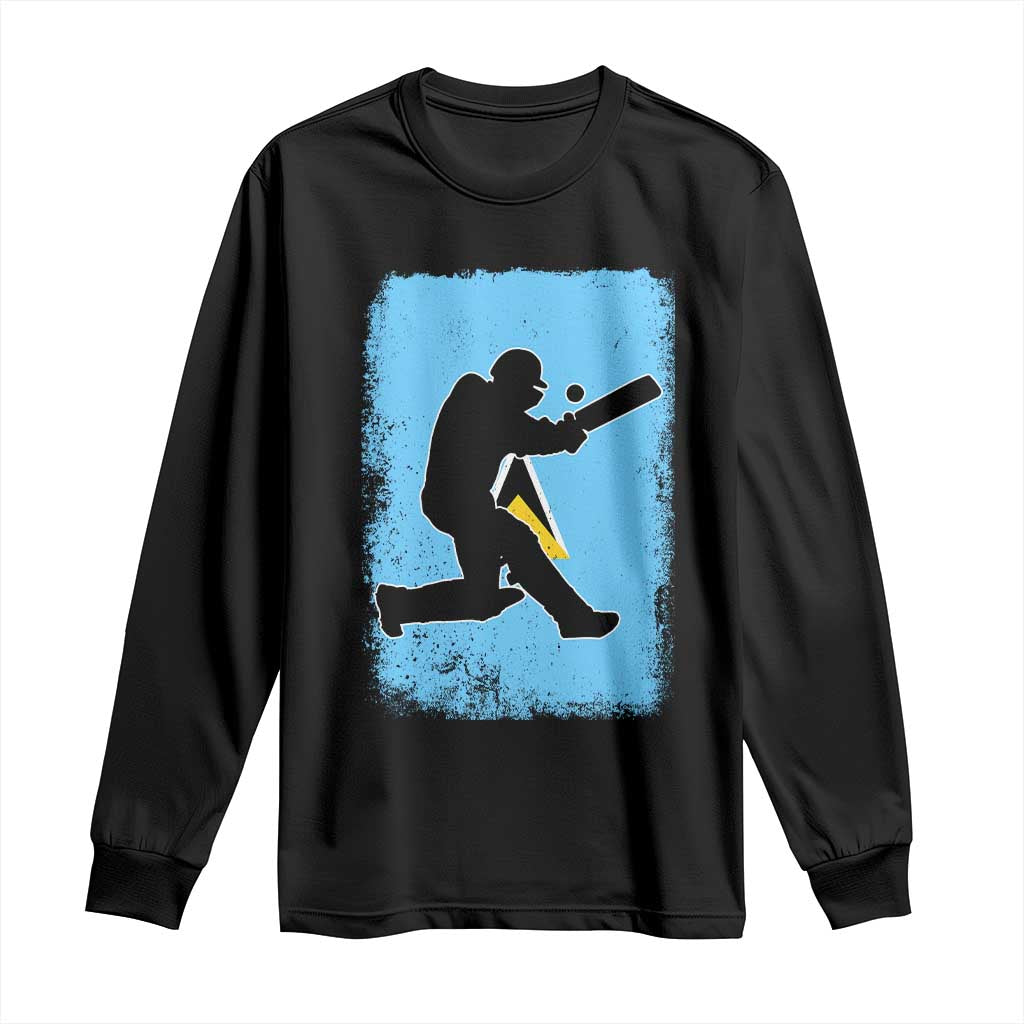 Saint Lucia Cricket Long Sleeve Shirt Retro Vintage Sport Saint Lucian Flag West Indies Cricket Fan TS10 Black Print Your Wear