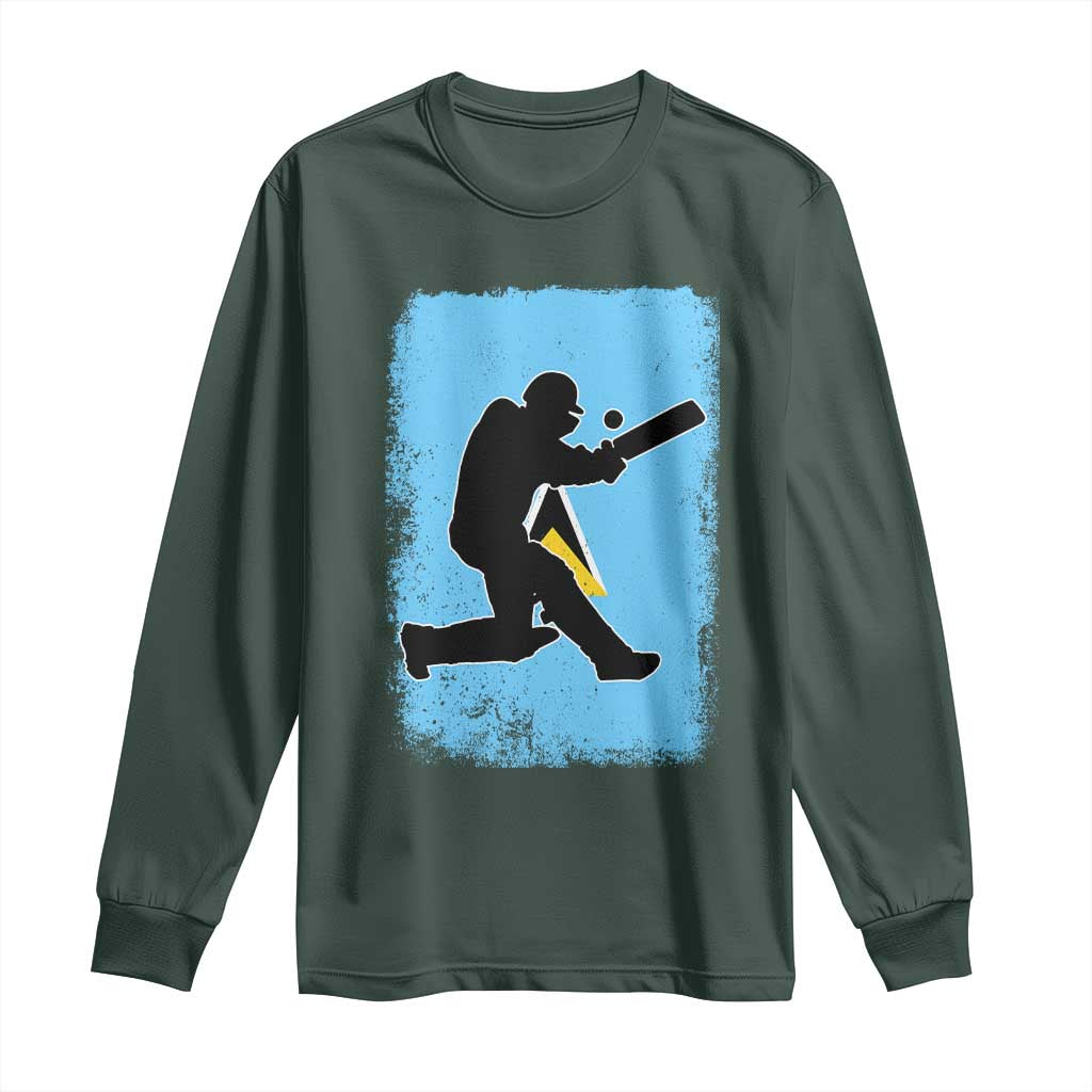 Saint Lucia Cricket Long Sleeve Shirt Retro Vintage Sport Saint Lucian Flag West Indies Cricket Fan TS10 Dark Forest Green Print Your Wear