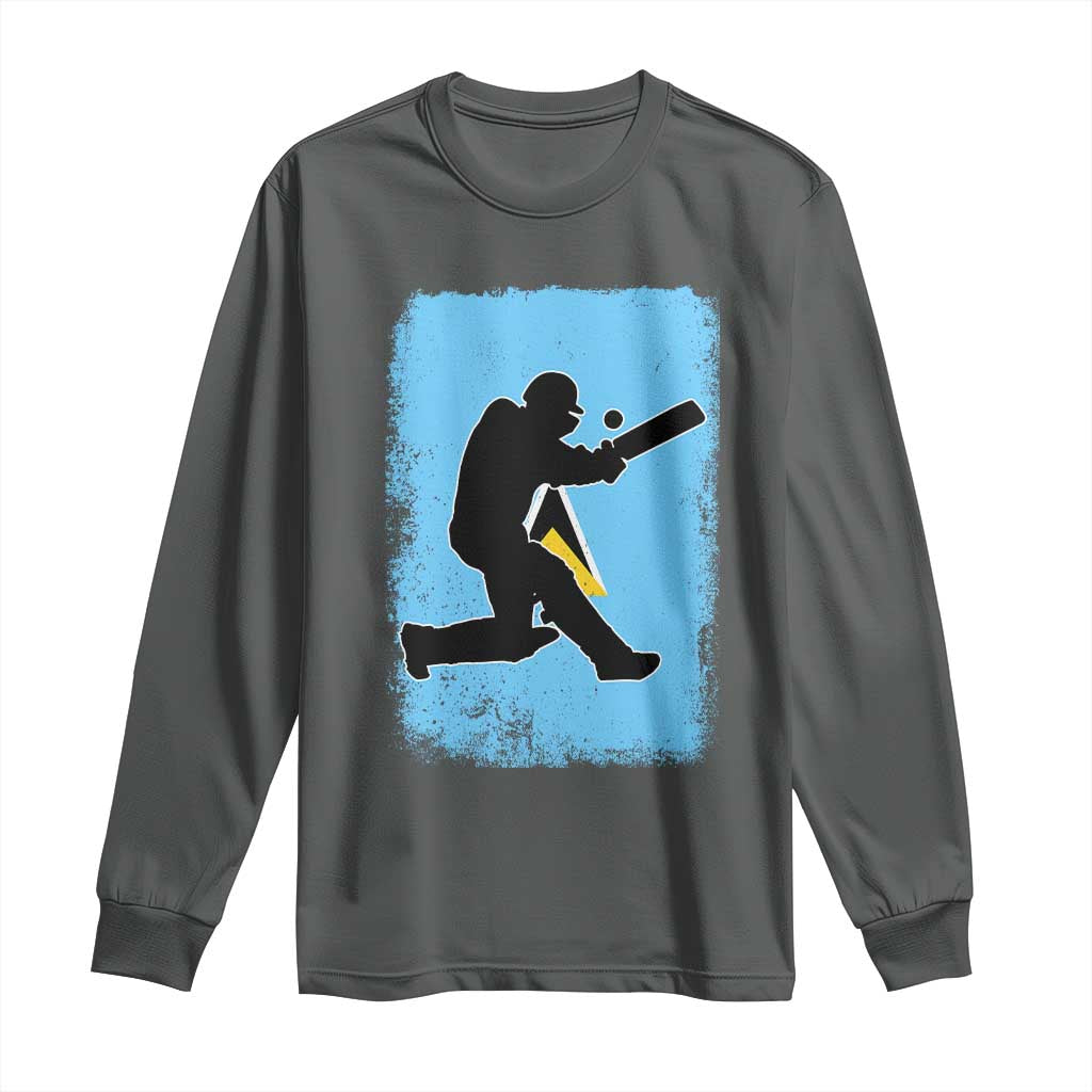 Saint Lucia Cricket Long Sleeve Shirt Retro Vintage Sport Saint Lucian Flag West Indies Cricket Fan TS10 Dark Heather Print Your Wear