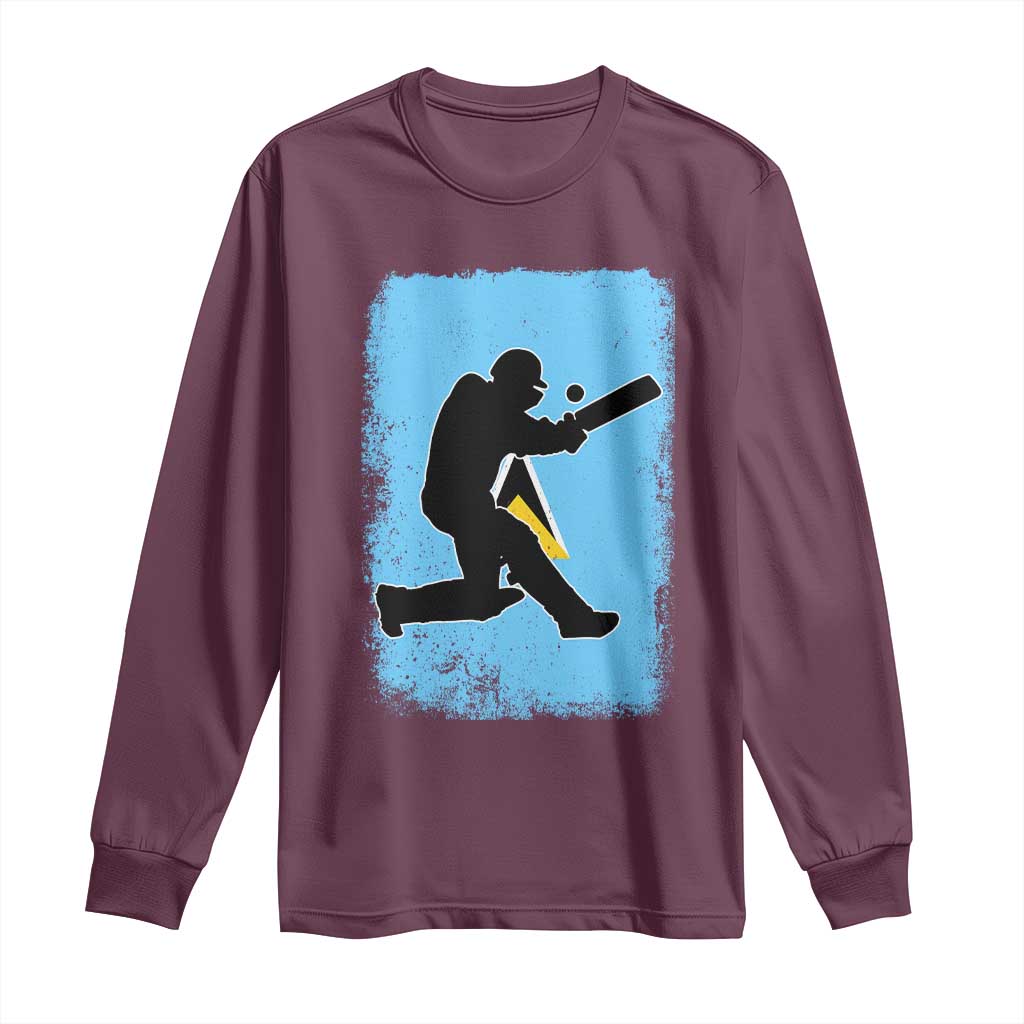 Saint Lucia Cricket Long Sleeve Shirt Retro Vintage Sport Saint Lucian Flag West Indies Cricket Fan TS10 Maroon Print Your Wear