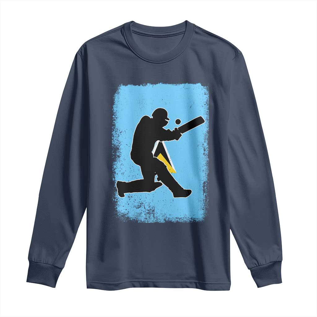 Saint Lucia Cricket Long Sleeve Shirt Retro Vintage Sport Saint Lucian Flag West Indies Cricket Fan TS10 Navy Print Your Wear