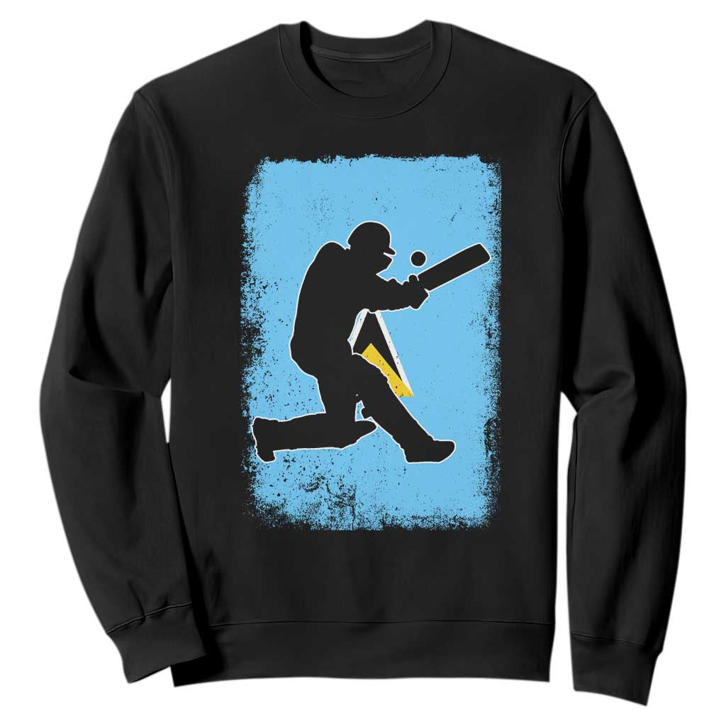 Saint Lucia Cricket Sweatshirt Retro Vintage Sport Saint Lucian Flag West Indies Cricket Fan TS10 Black Print Your Wear
