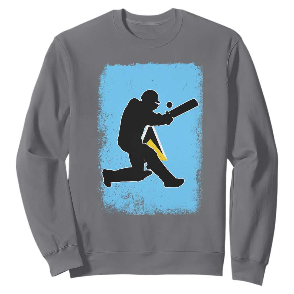 Saint Lucia Cricket Sweatshirt Retro Vintage Sport Saint Lucian Flag West Indies Cricket Fan TS10 Charcoal Print Your Wear