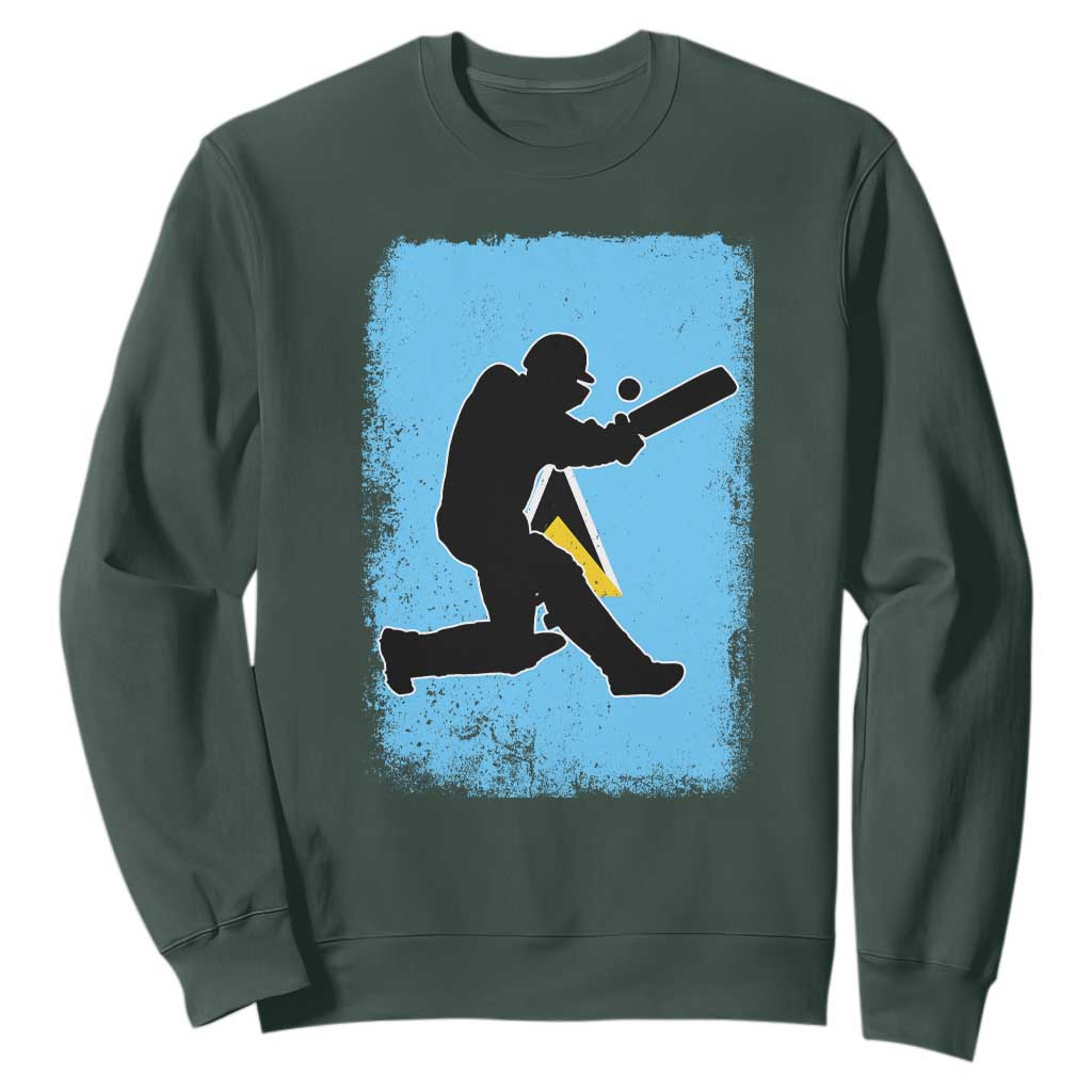 Saint Lucia Cricket Sweatshirt Retro Vintage Sport Saint Lucian Flag West Indies Cricket Fan TS10 Dark Forest Green Print Your Wear