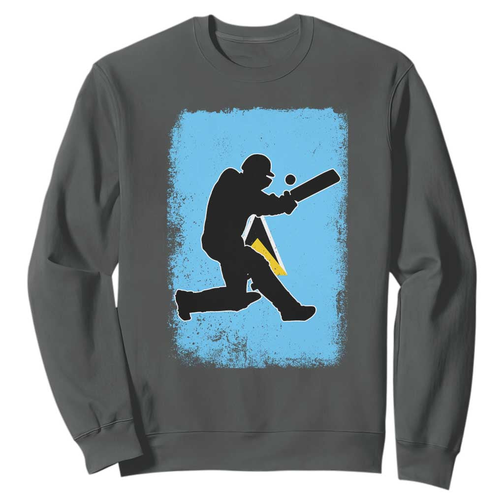 Saint Lucia Cricket Sweatshirt Retro Vintage Sport Saint Lucian Flag West Indies Cricket Fan TS10 Dark Heather Print Your Wear