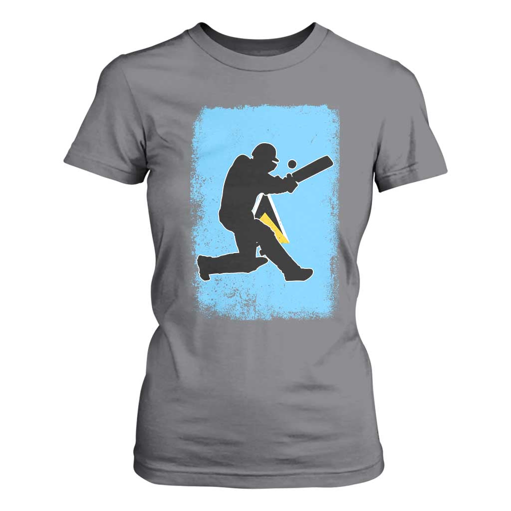 Saint Lucia Cricket T Shirt For Women Retro Vintage Sport Saint Lucian Flag West Indies Cricket Fan TS10 Charcoal Print Your Wear