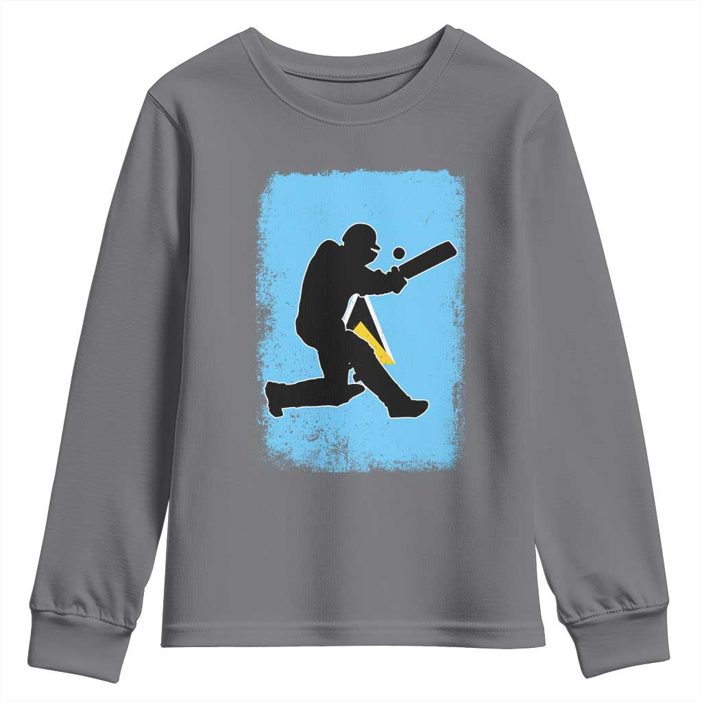 Saint Lucia Cricket Youth Sweatshirt Retro Vintage Sport Saint Lucian Flag West Indies Cricket Fan TS10 Charcoal Print Your Wear