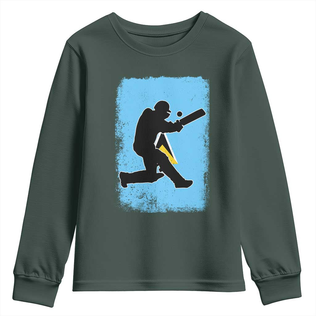 Saint Lucia Cricket Youth Sweatshirt Retro Vintage Sport Saint Lucian Flag West Indies Cricket Fan TS10 Dark Forest Green Print Your Wear