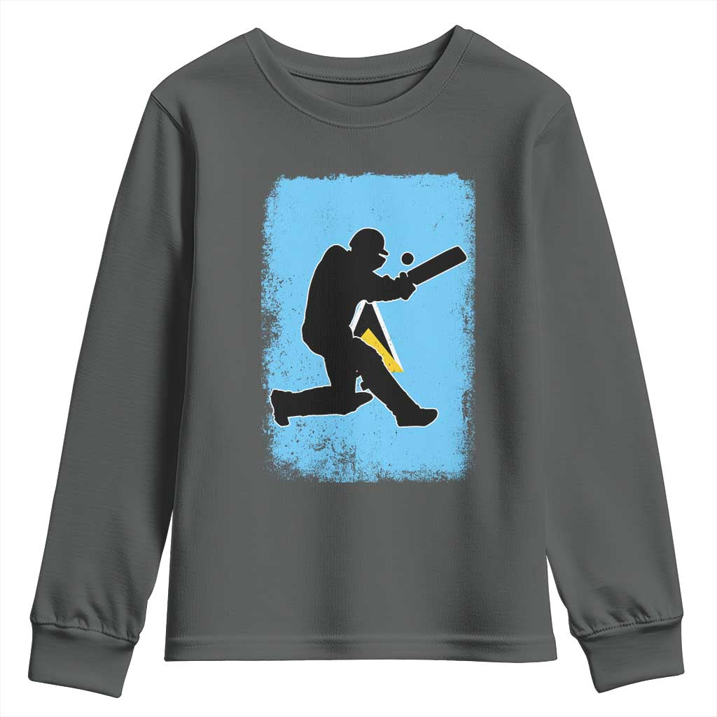 Saint Lucia Cricket Youth Sweatshirt Retro Vintage Sport Saint Lucian Flag West Indies Cricket Fan TS10 Dark Heather Print Your Wear