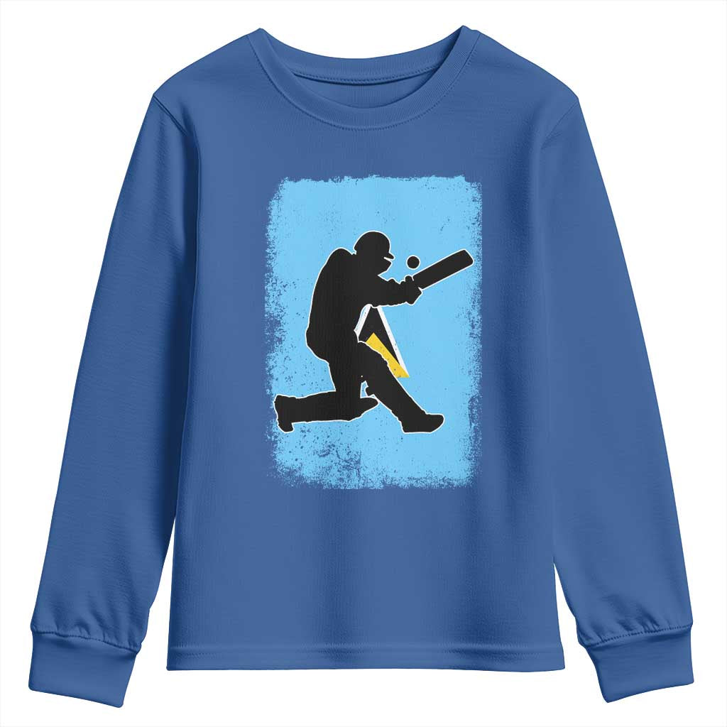 Saint Lucia Cricket Youth Sweatshirt Retro Vintage Sport Saint Lucian Flag West Indies Cricket Fan TS10 Royal Blue Print Your Wear
