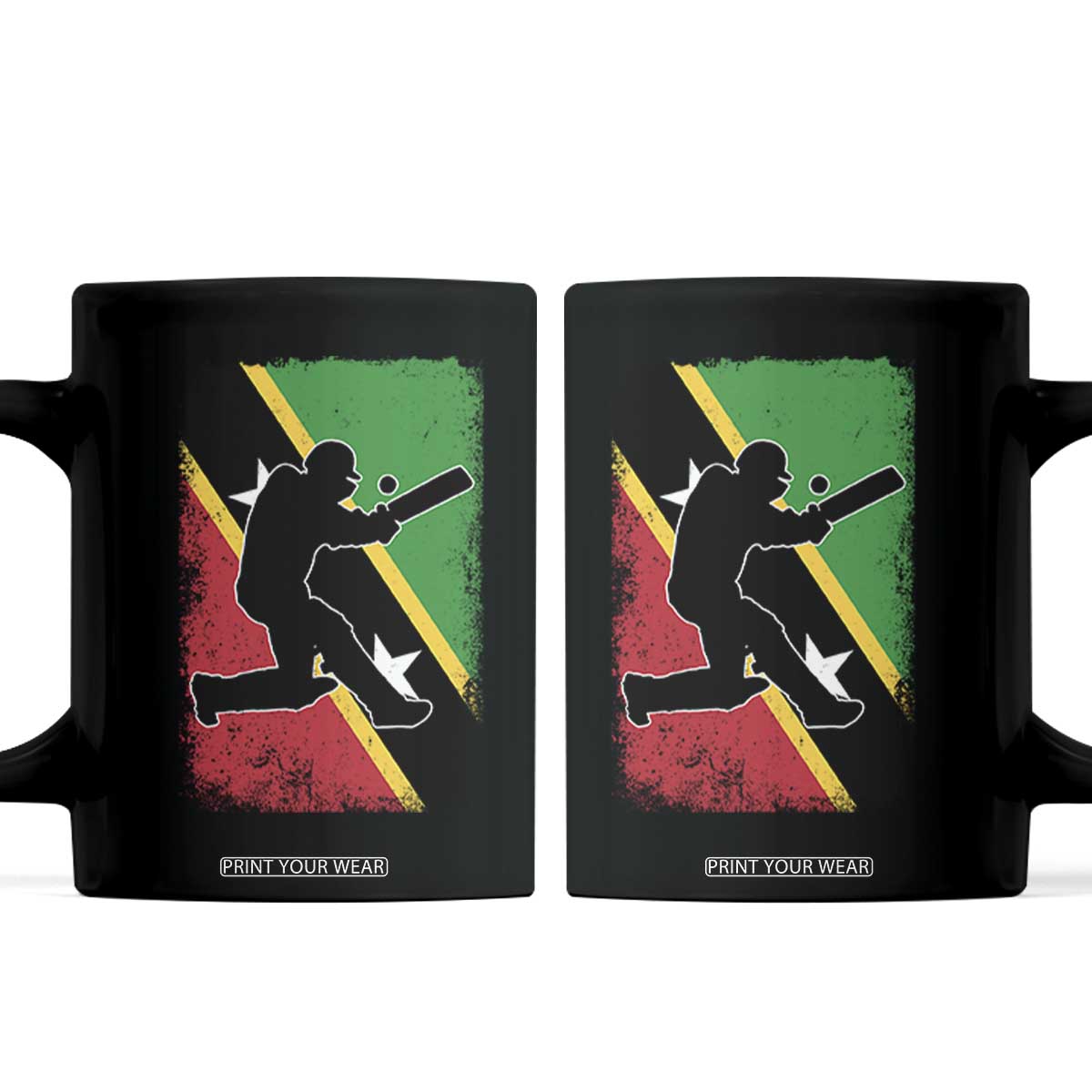 Saint Kitts and Nevis Cricket Coffee Mug Retro Vintage Sport Kittitian Flag West Indies Cricket Fan TS10 Black Print Your Wear