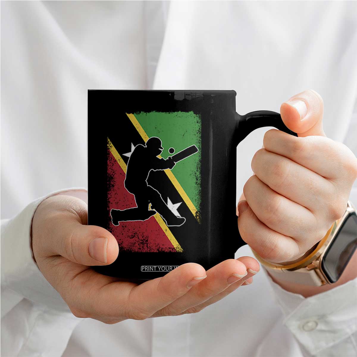 Saint Kitts and Nevis Cricket Coffee Mug Retro Vintage Sport Kittitian Flag West Indies Cricket Fan TS10 Print Your Wear