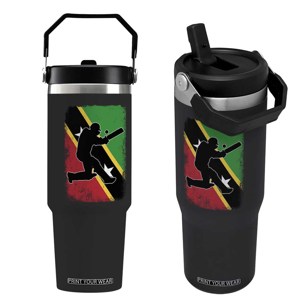 Saint Kitts and Nevis Cricket Flip Straw Tumbler Retro Vintage Sport Kittitian Flag West Indies Cricket Fan TS10 One Size: 30 oz Black Print Your Wear