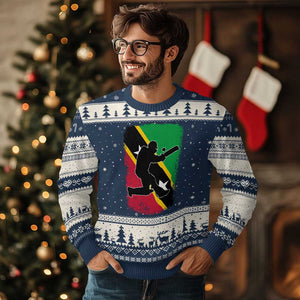Saint Kitts and Nevis Cricket Ugly Christmas Sweater Retro Vintage Sport Kittitian Flag West Indies Cricket Fan TS10 Navy Beige Print Your Wear