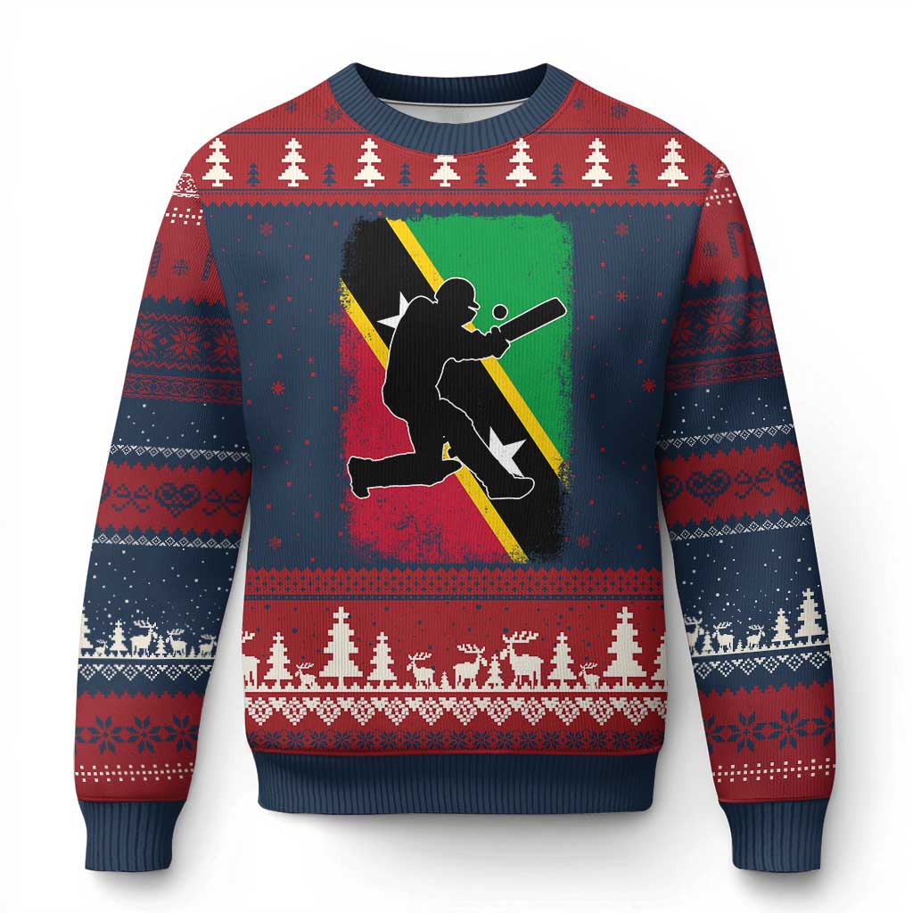 Saint Kitts and Nevis Cricket Ugly Christmas Sweater Retro Vintage Sport Kittitian Flag West Indies Cricket Fan TS10 Navy Red Print Your Wear