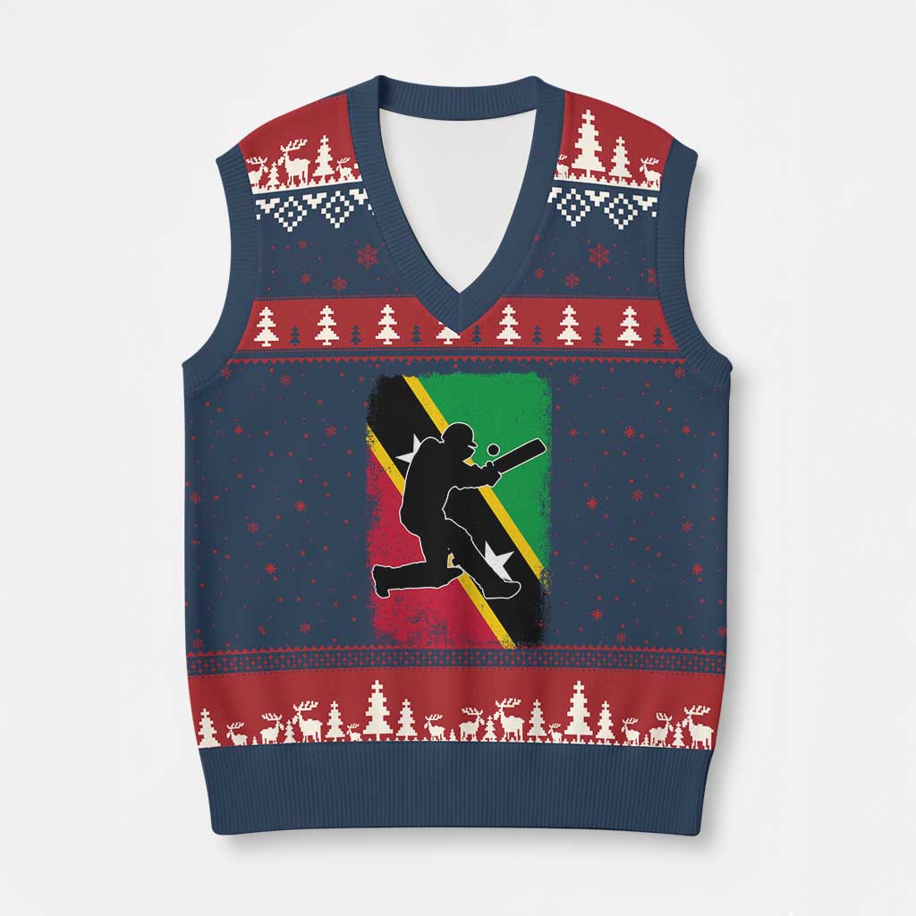 Saint Kitts and Nevis Cricket V-Neck Knit Sweater Vest Retro Vintage Sport Kittitian Flag West Indies Cricket Fan TS10 Navy Red Print Your Wear