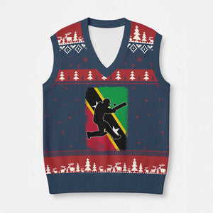 Saint Kitts and Nevis Cricket V-Neck Knit Sweater Vest Retro Vintage Sport Kittitian Flag West Indies Cricket Fan TS10 Navy Red Print Your Wear