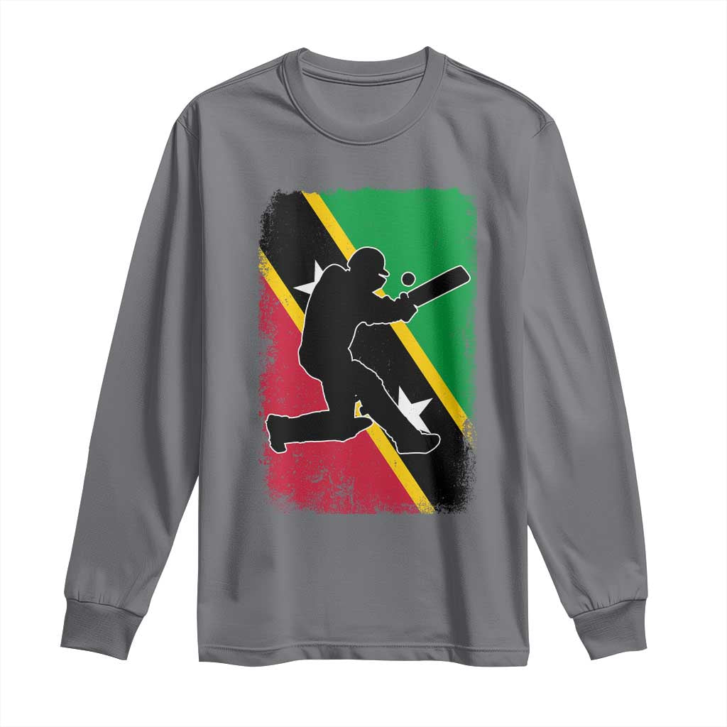 Saint Kitts and Nevis Cricket Long Sleeve Shirt Retro Vintage Sport Kittitian Flag West Indies Cricket Fan TS10 Charcoal Print Your Wear