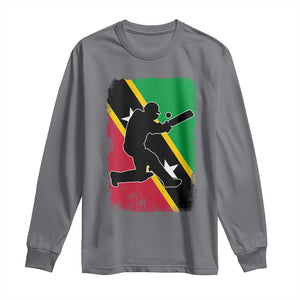 Saint Kitts and Nevis Cricket Long Sleeve Shirt Retro Vintage Sport Kittitian Flag West Indies Cricket Fan TS10 Charcoal Print Your Wear