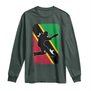 Saint Kitts and Nevis Cricket Long Sleeve Shirt Retro Vintage Sport Kittitian Flag West Indies Cricket Fan TS10 Dark Forest Green Print Your Wear