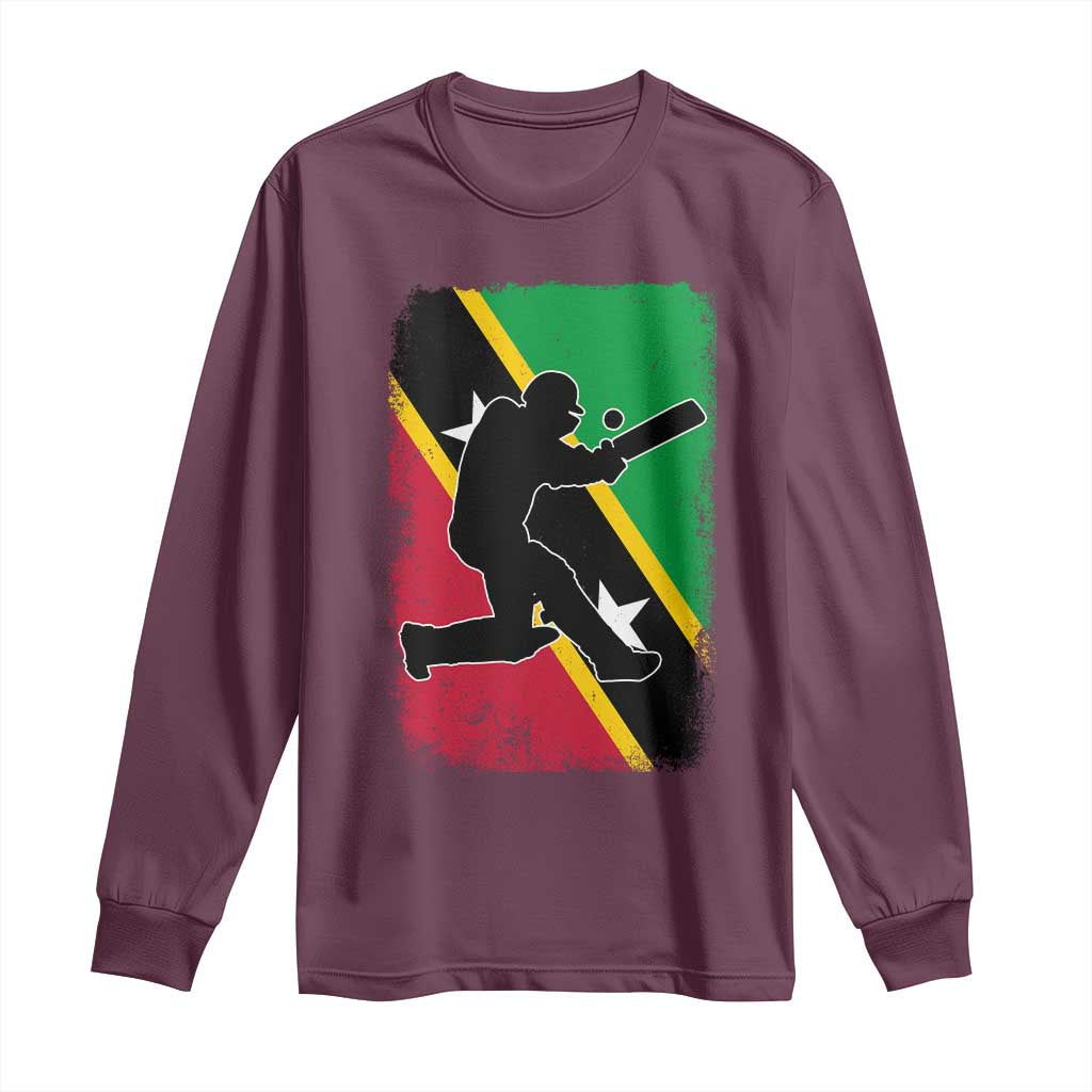 Saint Kitts and Nevis Cricket Long Sleeve Shirt Retro Vintage Sport Kittitian Flag West Indies Cricket Fan TS10 Maroon Print Your Wear