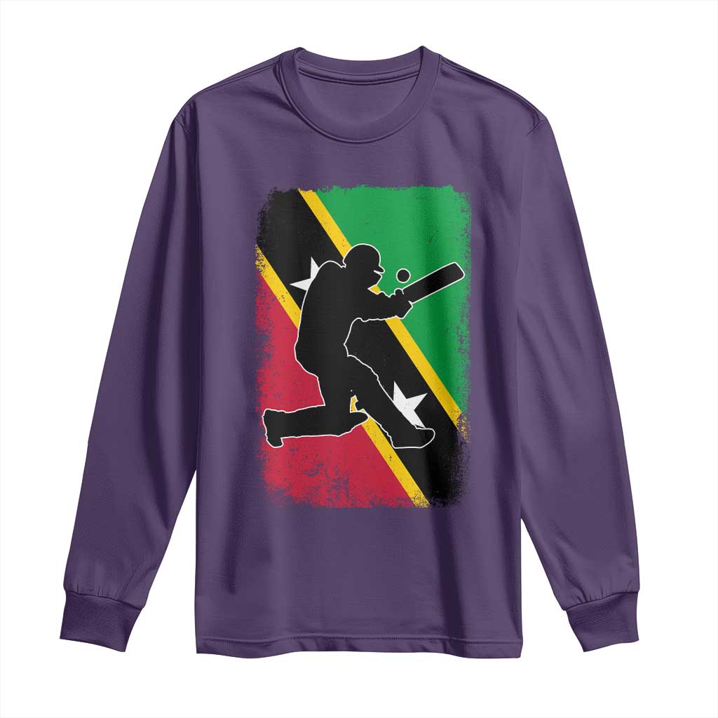 Saint Kitts and Nevis Cricket Long Sleeve Shirt Retro Vintage Sport Kittitian Flag West Indies Cricket Fan TS10 Purple Print Your Wear
