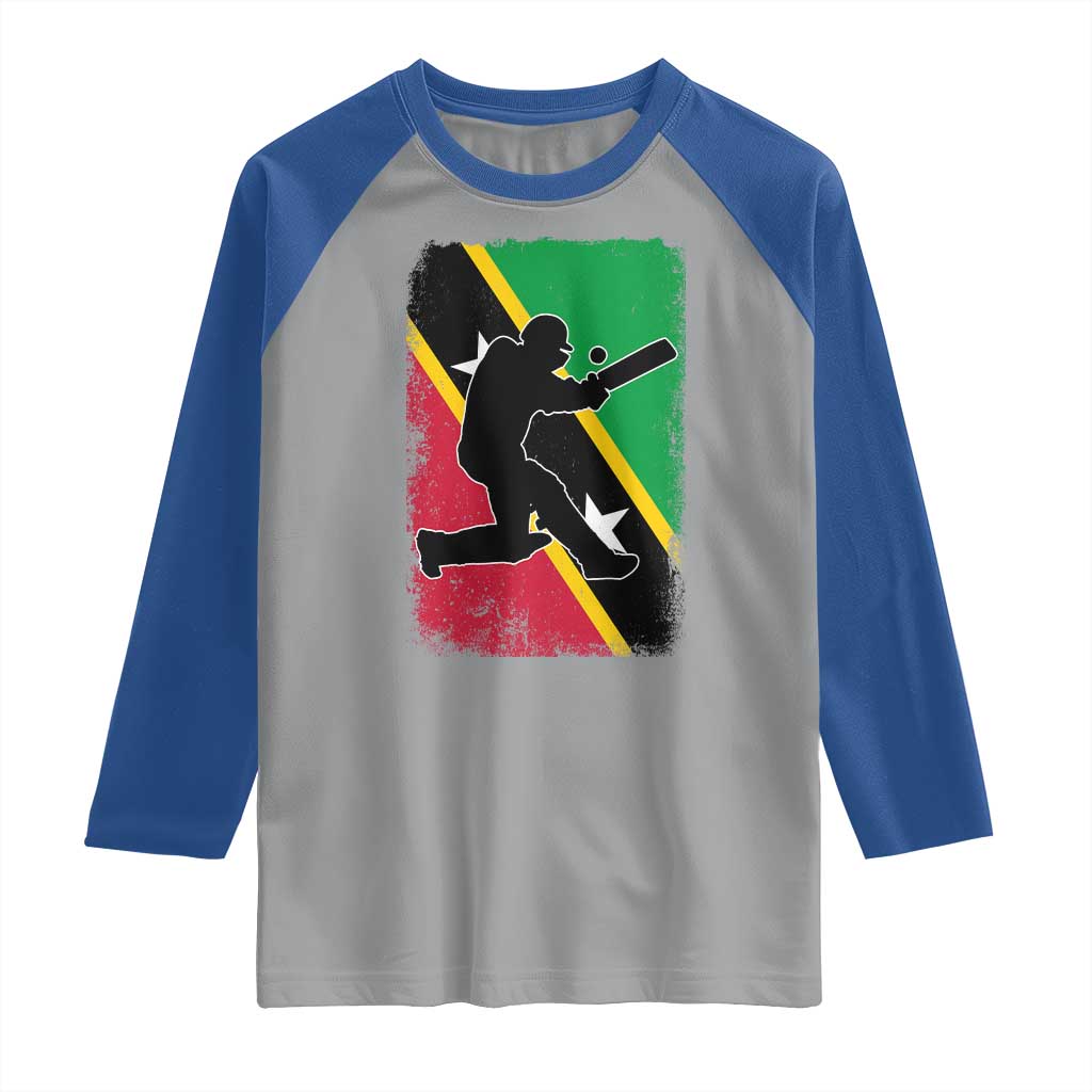 Saint Kitts and Nevis Cricket Raglan Shirt Retro Vintage Sport Kittitian Flag West Indies Cricket Fan TS10 Sport Gray Royal Print Your Wear