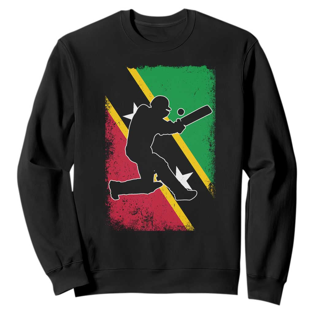 Saint Kitts and Nevis Cricket Sweatshirt Retro Vintage Sport Kittitian Flag West Indies Cricket Fan TS10 Black Print Your Wear