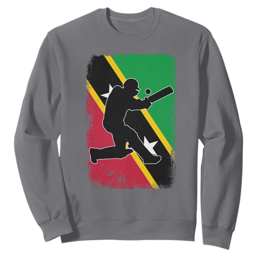 Saint Kitts and Nevis Cricket Sweatshirt Retro Vintage Sport Kittitian Flag West Indies Cricket Fan TS10 Charcoal Print Your Wear