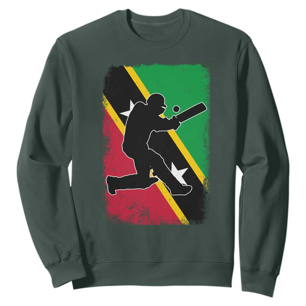 Saint Kitts and Nevis Cricket Sweatshirt Retro Vintage Sport Kittitian Flag West Indies Cricket Fan TS10 Dark Forest Green Print Your Wear