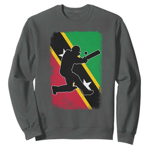 Saint Kitts and Nevis Cricket Sweatshirt Retro Vintage Sport Kittitian Flag West Indies Cricket Fan TS10 Dark Heather Print Your Wear