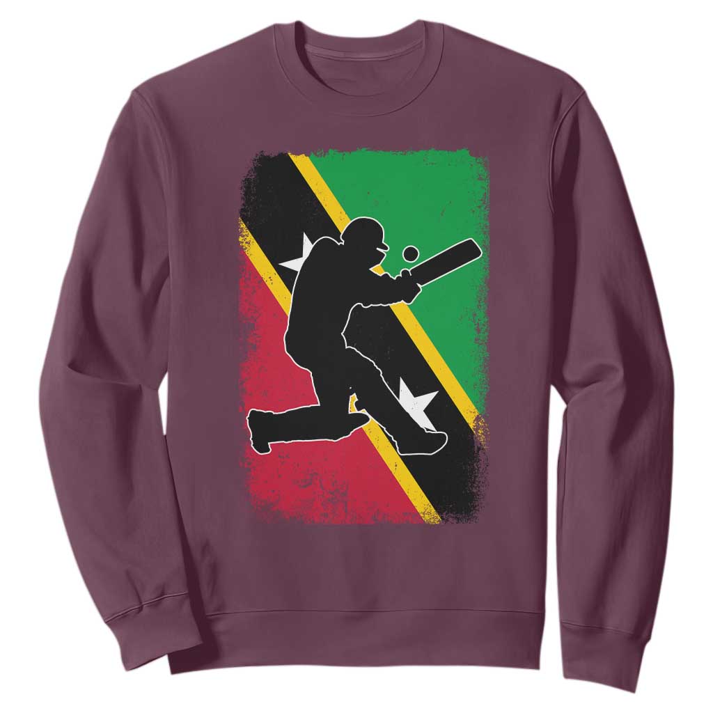 Saint Kitts and Nevis Cricket Sweatshirt Retro Vintage Sport Kittitian Flag West Indies Cricket Fan TS10 Maroon Print Your Wear