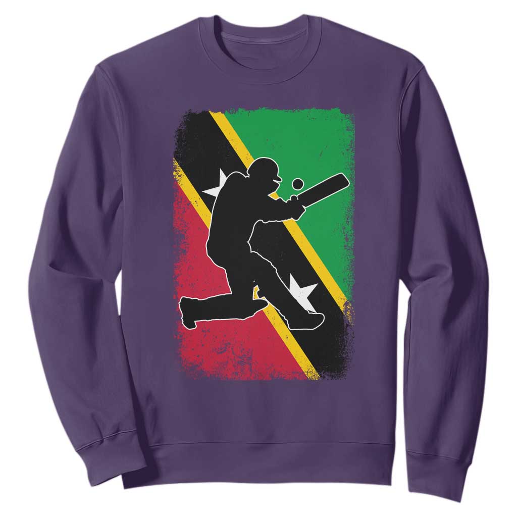 Saint Kitts and Nevis Cricket Sweatshirt Retro Vintage Sport Kittitian Flag West Indies Cricket Fan TS10 Purple Print Your Wear
