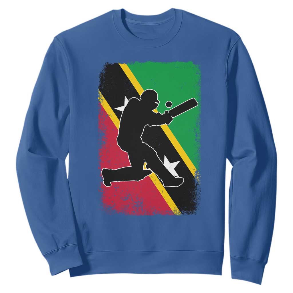 Saint Kitts and Nevis Cricket Sweatshirt Retro Vintage Sport Kittitian Flag West Indies Cricket Fan TS10 Royal Blue Print Your Wear