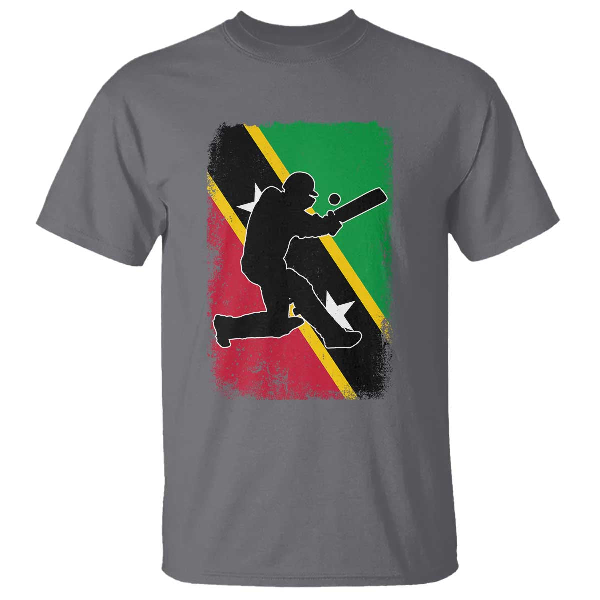 Saint Kitts and Nevis Cricket T Shirt Retro Vintage Sport Kittitian Flag West Indies Cricket Fan TS10 Charcoal Print Your Wear