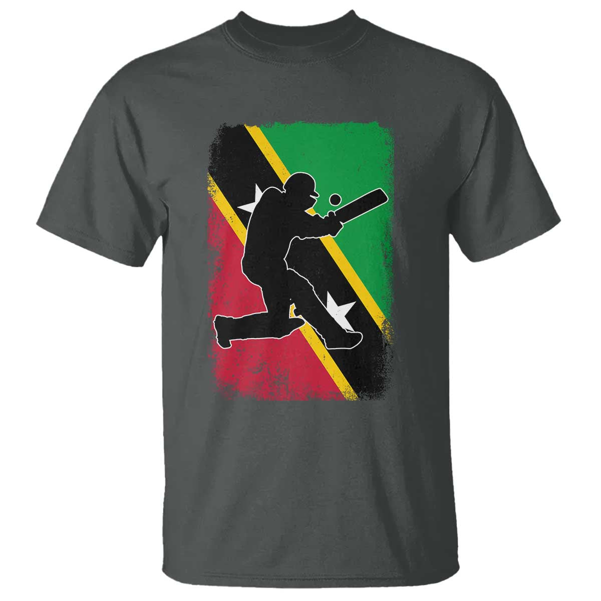 Saint Kitts and Nevis Cricket T Shirt Retro Vintage Sport Kittitian Flag West Indies Cricket Fan TS10 Dark Heather Print Your Wear