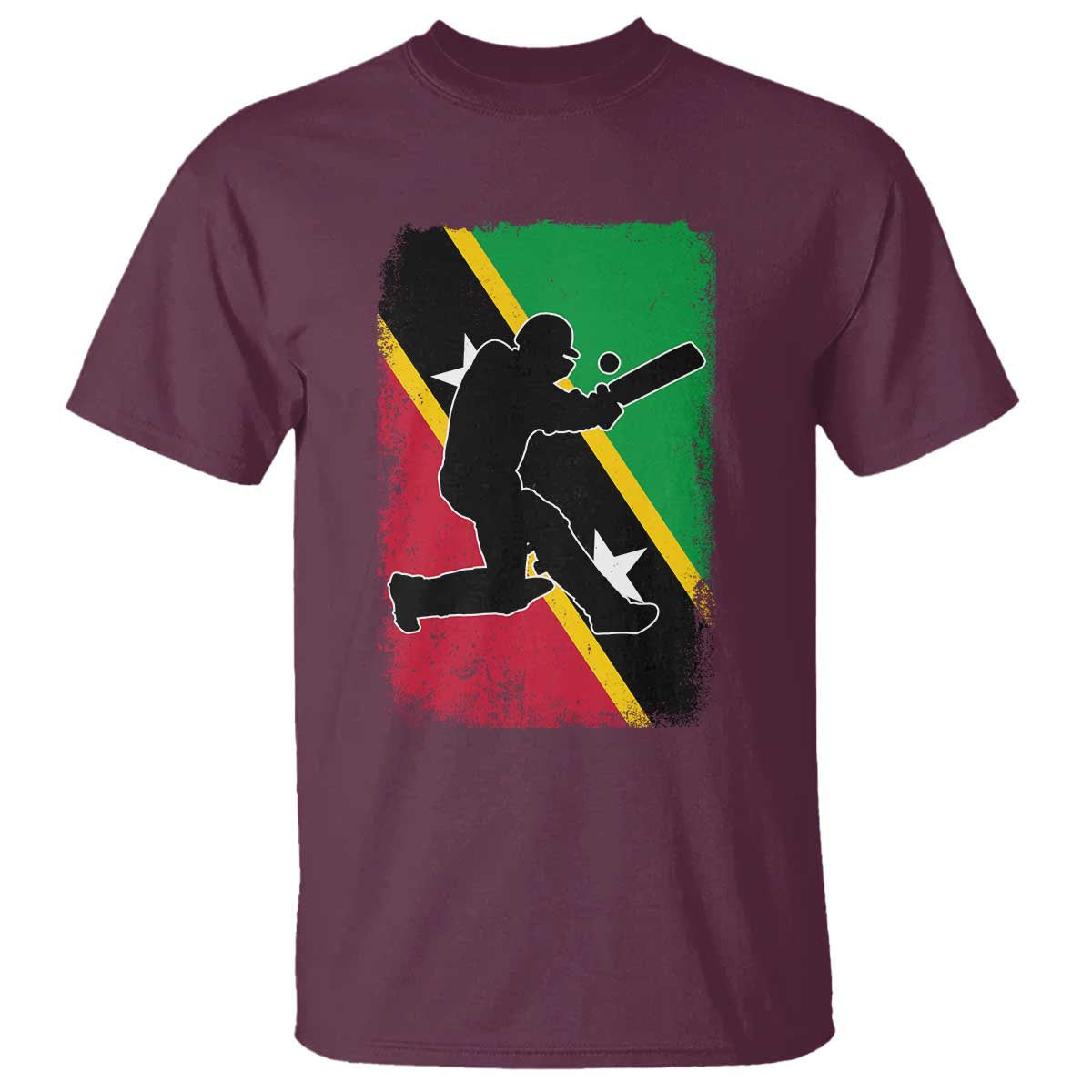 Saint Kitts and Nevis Cricket T Shirt Retro Vintage Sport Kittitian Flag West Indies Cricket Fan TS10 Maroon Print Your Wear