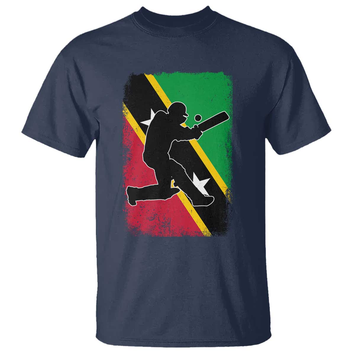 Saint Kitts and Nevis Cricket T Shirt Retro Vintage Sport Kittitian Flag West Indies Cricket Fan TS10 Navy Print Your Wear