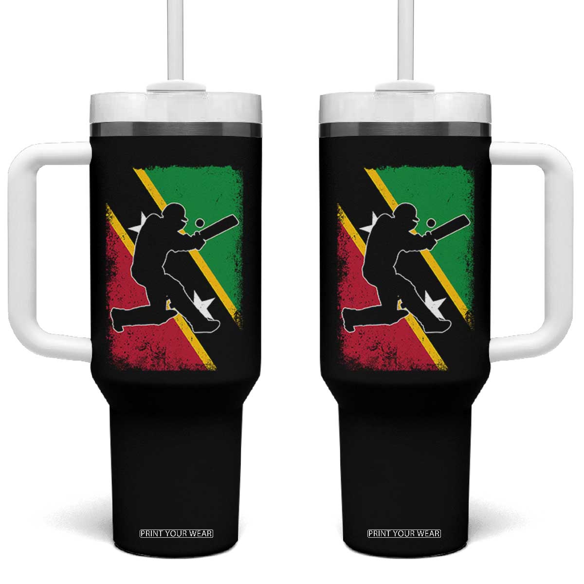 Saint Kitts and Nevis Cricket Tumbler With Handle Retro Vintage Sport Kittitian Flag West Indies Cricket Fan TS10 One Size: 40 oz Black Print Your Wear