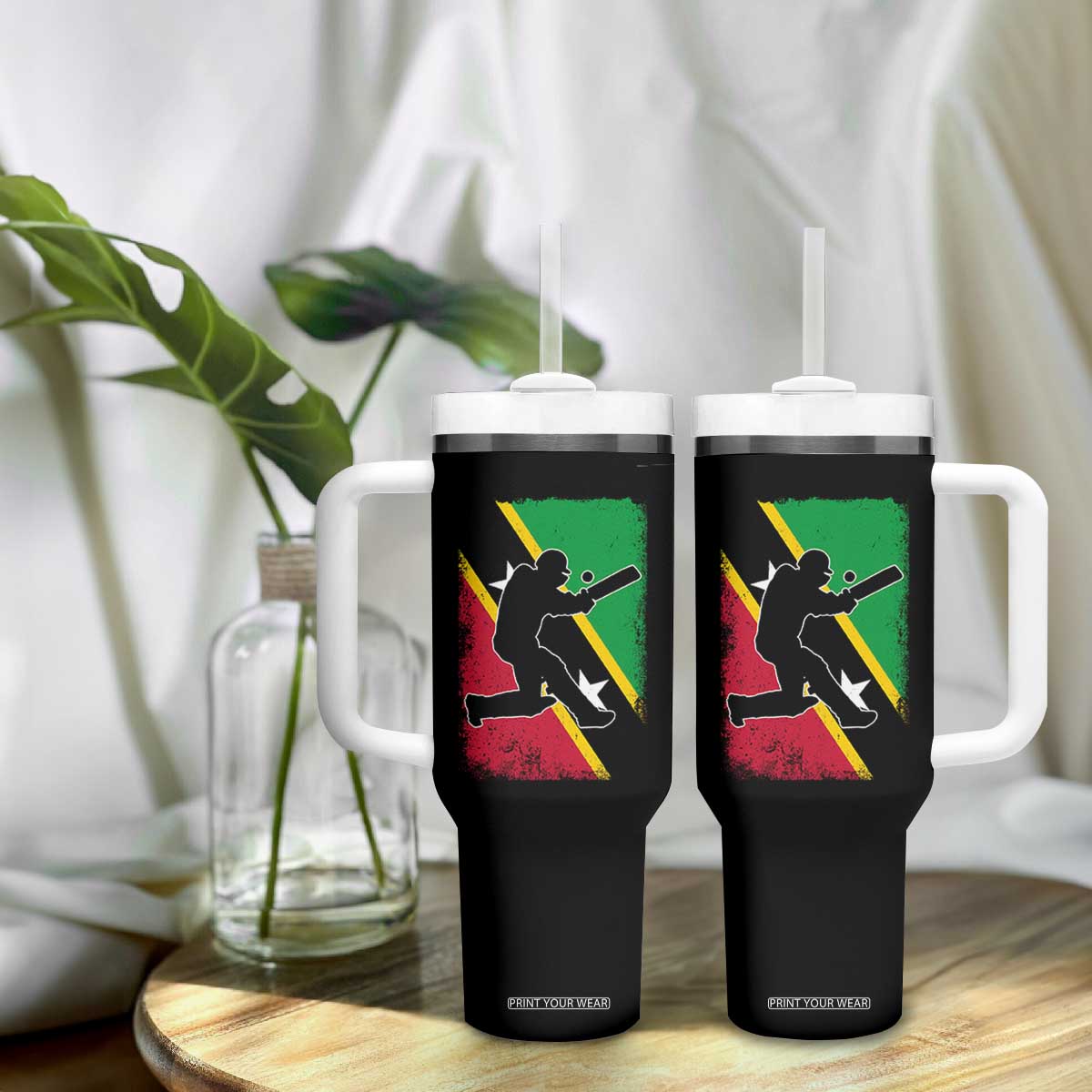Saint Kitts and Nevis Cricket Tumbler With Handle Retro Vintage Sport Kittitian Flag West Indies Cricket Fan TS10 Print Your Wear