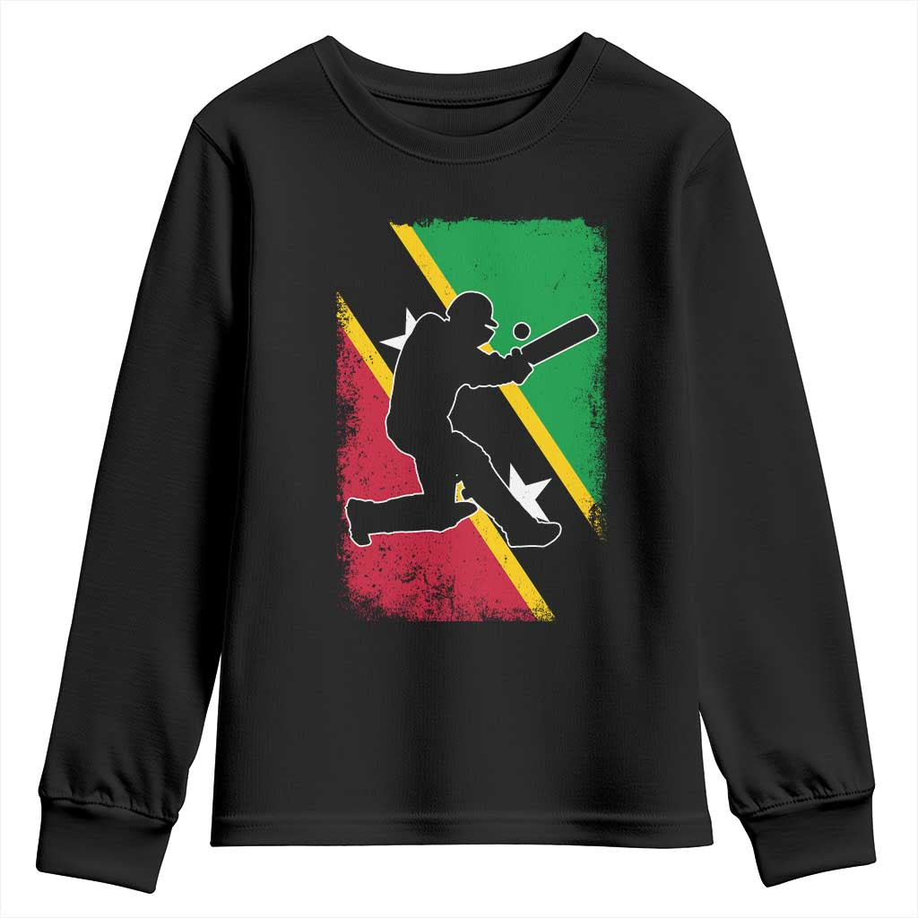 Saint Kitts and Nevis Cricket Youth Sweatshirt Retro Vintage Sport Kittitian Flag West Indies Cricket Fan TS10 Black Print Your Wear