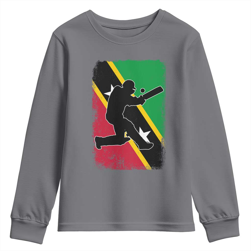 Saint Kitts and Nevis Cricket Youth Sweatshirt Retro Vintage Sport Kittitian Flag West Indies Cricket Fan TS10 Charcoal Print Your Wear