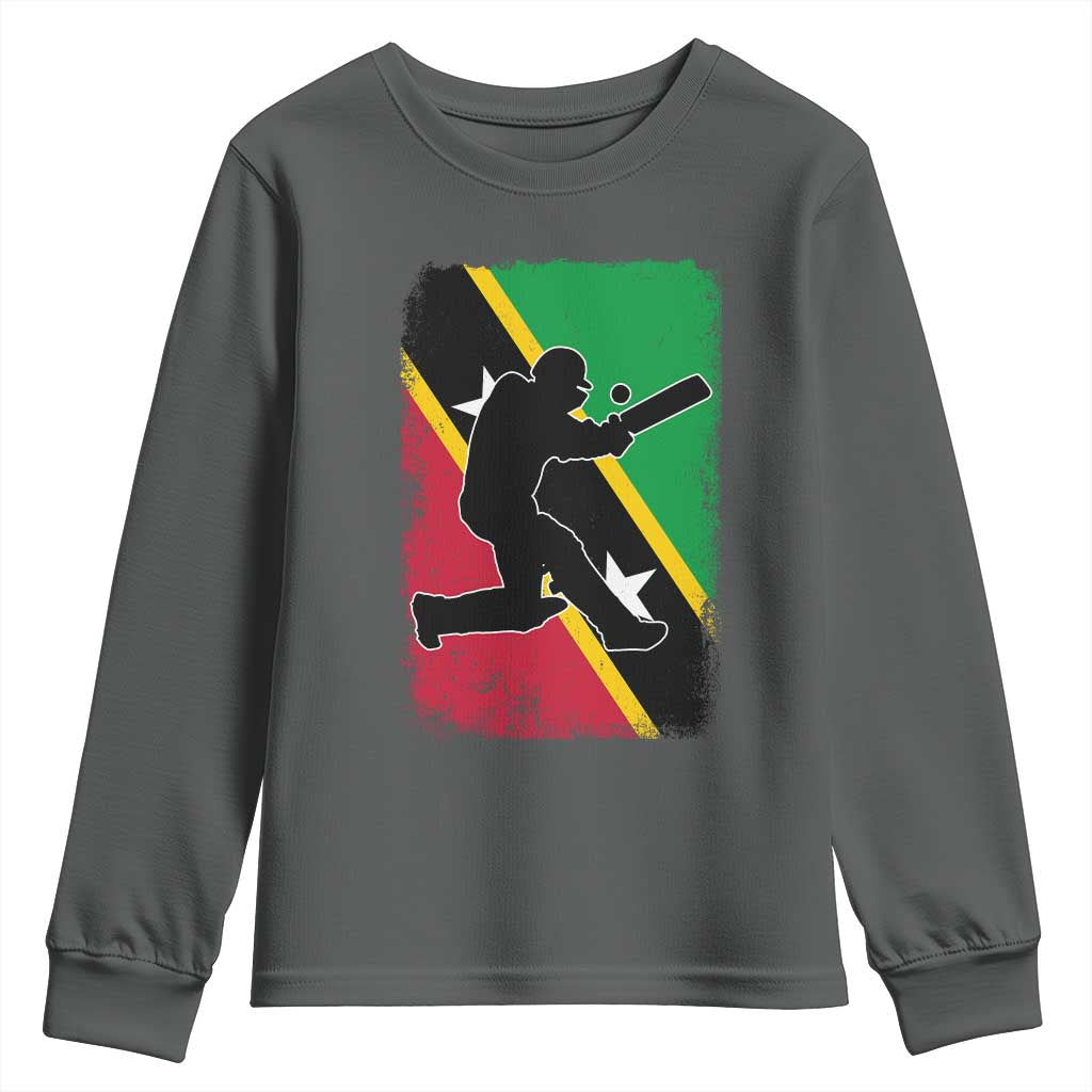 Saint Kitts and Nevis Cricket Youth Sweatshirt Retro Vintage Sport Kittitian Flag West Indies Cricket Fan TS10 Dark Heather Print Your Wear