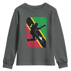 Saint Kitts and Nevis Cricket Youth Sweatshirt Retro Vintage Sport Kittitian Flag West Indies Cricket Fan TS10 Dark Heather Print Your Wear